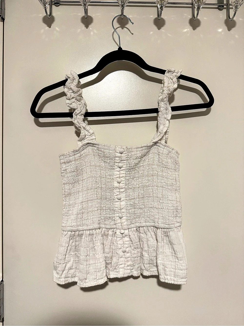 Lulus White Plaid Smocked Peplum Tank Top
